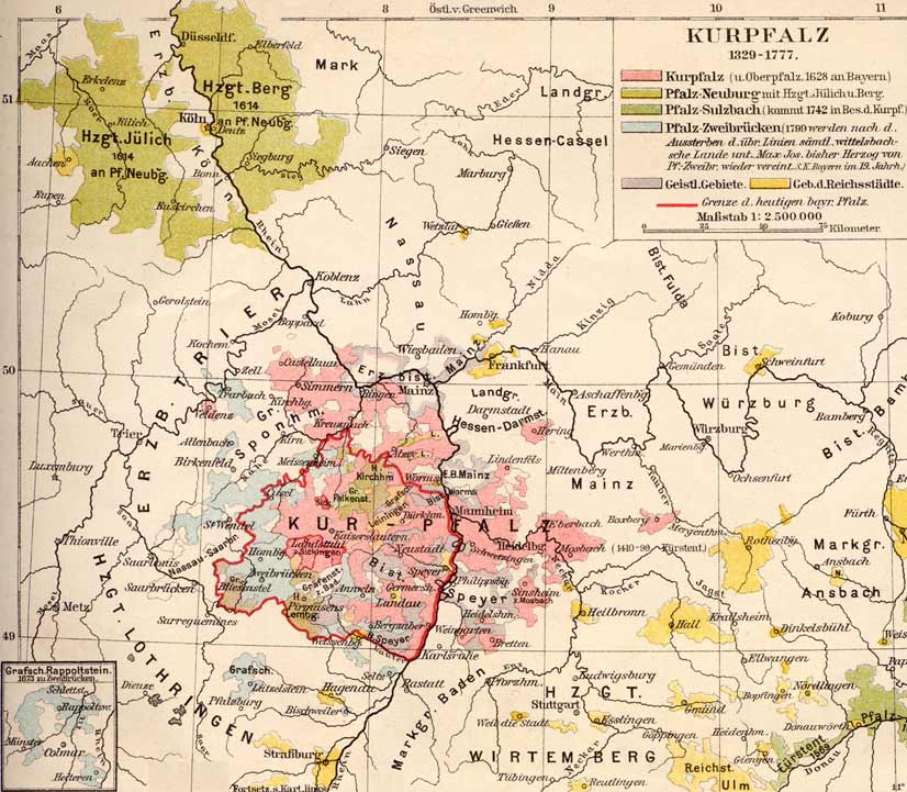 Grafik 1 - Karte der Kurpfalz in den Grenzen von 1329 - 1777